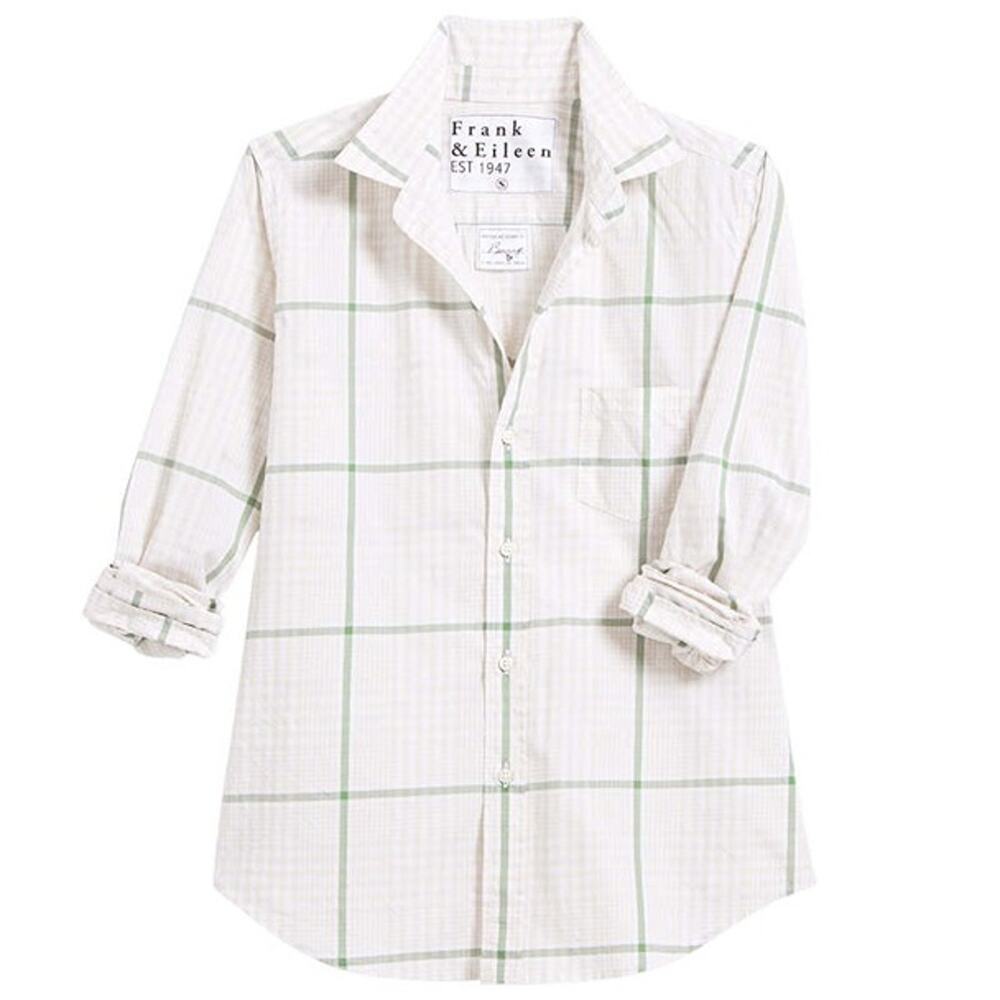 Frank & Eileen Shirley Oversized Button Up Plaid Shirt Cream Green Size Medium